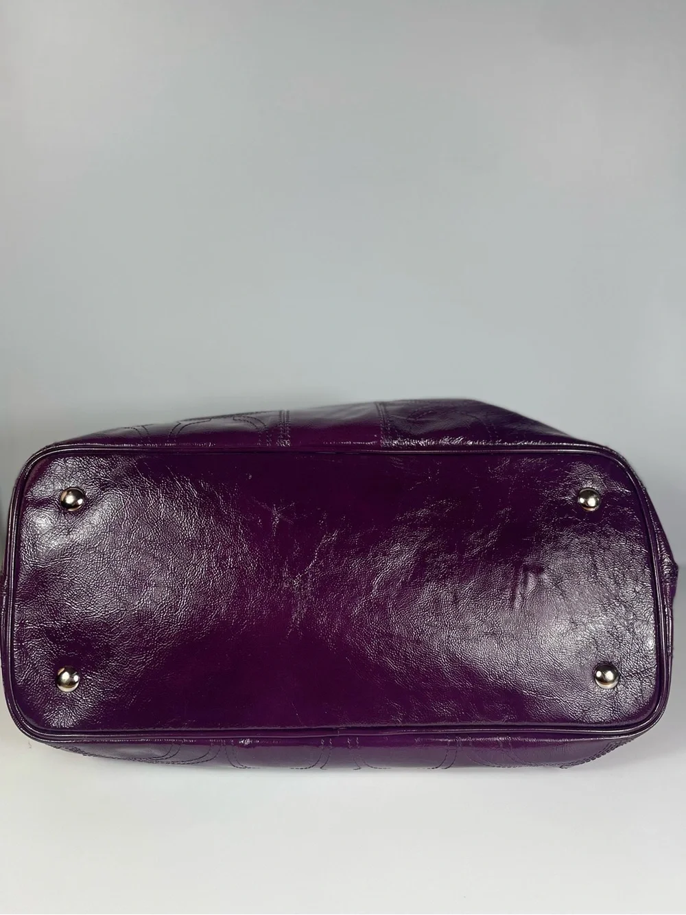 Coach Signature Stitch Plum Patent Leather Kiss-lock Carryall Y2K